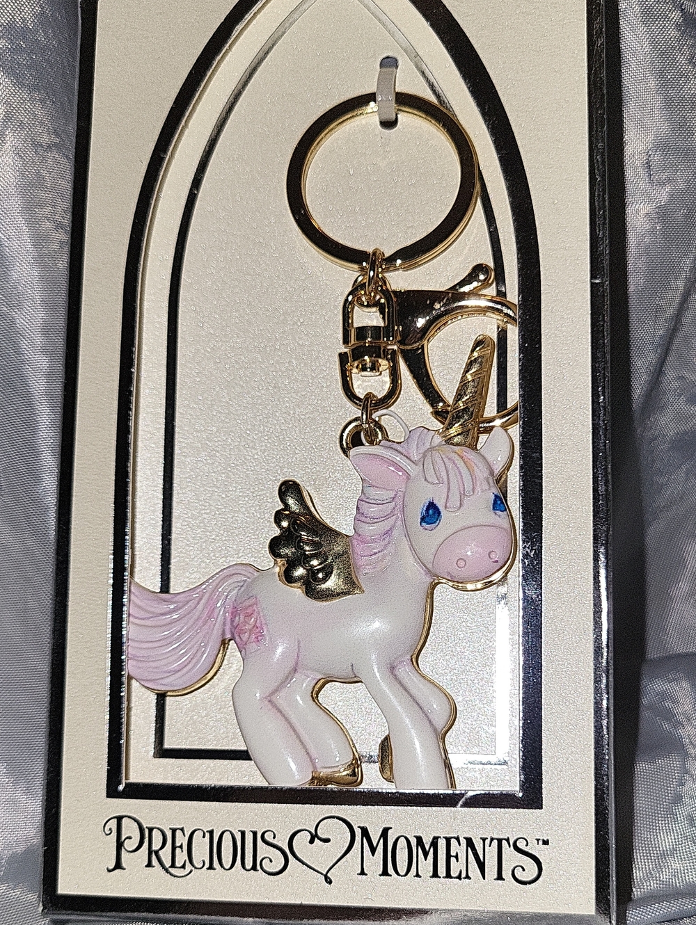 Precious Moments Pastel Pink Unicorn Keychain with Gold Accents TL